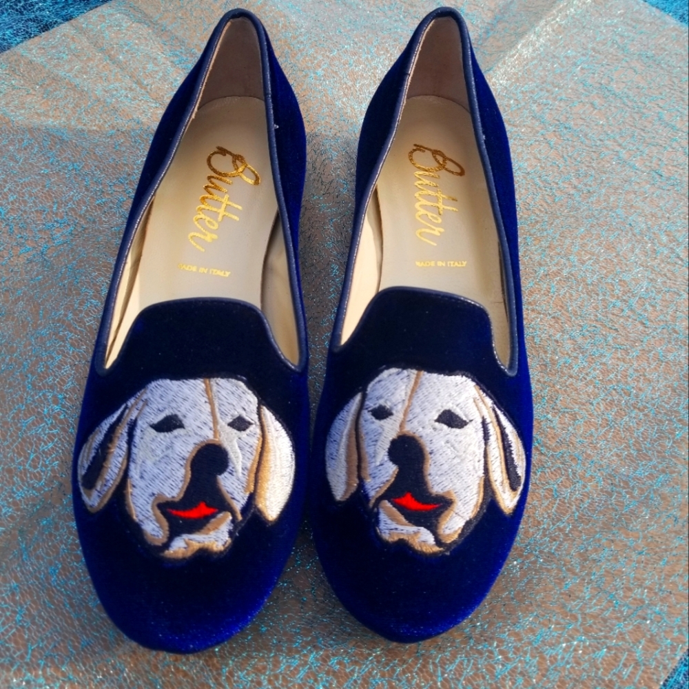 Butter Shoes Blue Velvet Dog Flats Size 5